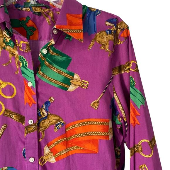 Ralph Lauren Purple Equestrian Polo Horse Chain Button Down Blouse size medium - Picture 3 of 6